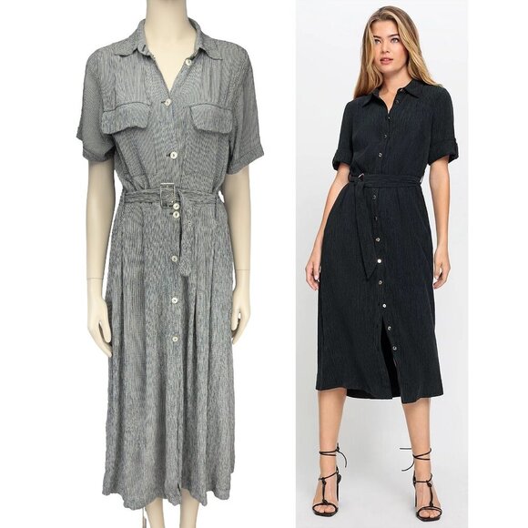 Olsen Dresses & Skirts - OLSEN‎ Germany Crinkle Transitional A-line Midi Gray Button-Down Shirt Dress 38